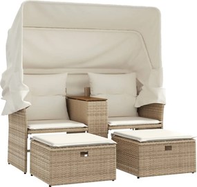 vidaXL Canapea de grădină cu baldachin și scaune, bej, poliratan
