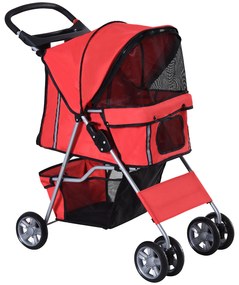 PawHut Cărucior pentru Câini de până la 10 kg, 75x45x97 cm, Roșu | Aosom Romania