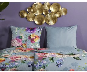 Lenjerie de pat din bumbac organic pentru pat de o persoană Descanso Sunflower, 140 x 220 cm, gri