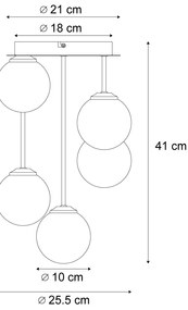 Plafonieră modernă neagră cu sticlă chihlimbar și fum, 5 lumini - Atena