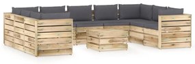 Set mobilier de gradina cu perne, 10 piese, lemn verde tratat Antracit si maro, 10