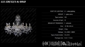 Lustra 12 brate cristal Bohemia L11 120/12/1-A; GOLD