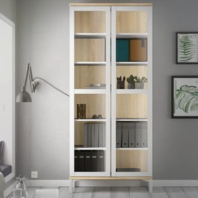 Vitrină albă-în culoare naturală cu aspect de lemn de stejar 89x203x36 cm Roomers – Tvilum