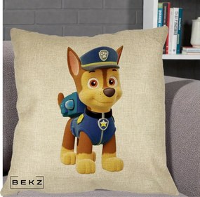 Perna Personalizata Chase PAW Patrol Albastru, 40x40 cm, Crem, Husa Detasabila, Perna Inclusa, BEKZ®