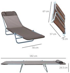 Outsunny Sezlong de Grădină Reglabil, Confortabil, din Textilena, Culoare Cafea, 182x56x24.5cm | Aosom Romania