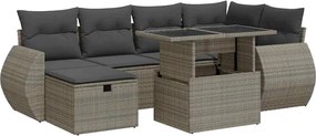 vidaXL Set canapele de grădină, 7 piese, cu perne, gri, poliratan