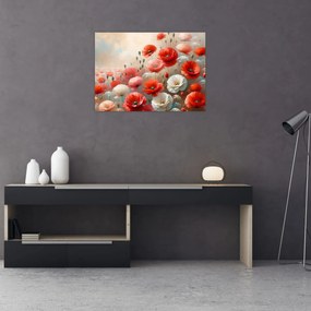 Tablou pe sticlă - Pictură cu maci (70x50 cm)