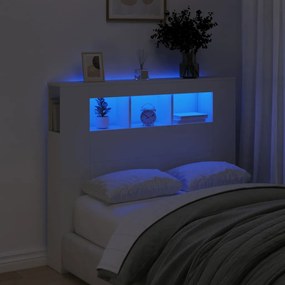 837337 vidaXL Tăblie de pat cu LED, alb, 120x18,5x103,5 cm, lemn