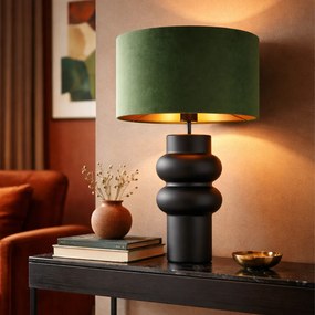 Lampă de masă de design cu abajur din catifea neagră verde cu auriu 35 cm - Alisia