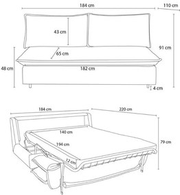 Canapea verde extensibilă cu tapițerie din catifea reiată 184 cm Isadora – Bobochic Paris