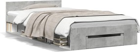 vidaXL Cadru de pat cu sertar, gri beton, 100x200 cm, lemn prelucrat