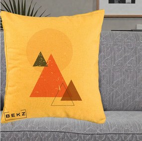 Perna Decorativa Geometric Munti si Soare, 40x40 cm, Galben, Husa Detasabila, Perna Inclusa, BEKZ®