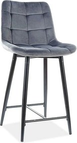 Scaun bar textil CHIC H-2, gri/negru mat, stofa catifelata/metal, 46x5
