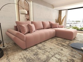 Colțar extensibil dumonde cu ladă de depozitare si sezut confortabil din spuma high-density, Berlin XL Royal Roz 350x185 cm II