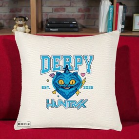 Perna Personalizata K-pop HUNTRX Derpy Pisica Albastra, 40x40 cm, Crem Reliefat, Husa Detasabila, Perna Inclusa, BEKZ®