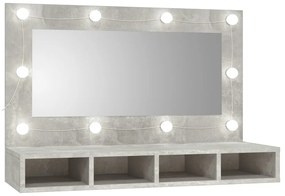 vidaXL Dulap cu oglindă și LED, gri beton, 90x31,5x62 cm