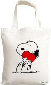 Sacosa de Panza pentru Cumparaturi, Geanta Tote, model Doggo Love, 38x34.5 cm, Alba, BEKZ®
