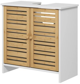 HOMCOM Birou sub vas de baie cu 2 usi etajera reglabila dulap de depozitare pentru chiuveta 60x30x60 cm bambus alb | Aosom Romania