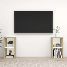 Comode TV,  2 buc., alb si stejar Sonoma, 72x35x36,5 cm, PAL 2, alb si stejar sonoma, 72 x 35 x 36.5 cm