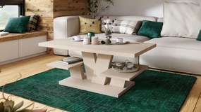 Mazzoni VIVA MAT Bej [Super Mat / Anti-fingerprint] - MĂSUȚĂ DE CAFEA MODERNĂ CU RAFTURI CAȘMIR