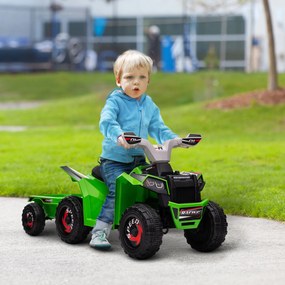 HOMCOM ATV Electric pentru Copii cu Remorcă, Pedală, Mers Înainte și Înapoi, 2,5 km/h, 18-36 Luni, Verde | Aosom Romania