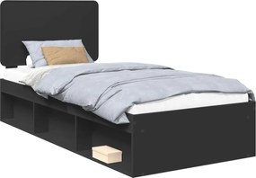vidaXL Cadru de pat cu headboard Negru 75 x 190 cm Lemn de pin masiv