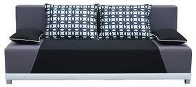 Canapea extensibilă, material textil negru/gri/perne gri cu model, ROKAR