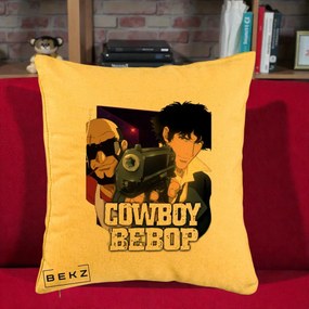 Perna Personalizata Cowboy Bebop Spike si Jet Poster, 40x40 cm, Galben, Husa Detasabila, Perna Inclusa, BEKZ®