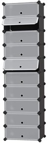 Dulap pantofi cu 10 compartimente, sistem modular de depozitare din plastic cu usa, negru
