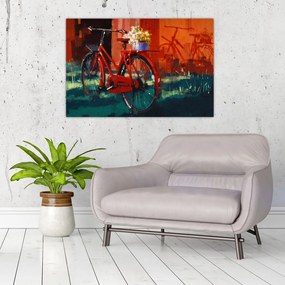Tablou - Bicicleta roșie, pictură acrilică (90x60 cm)