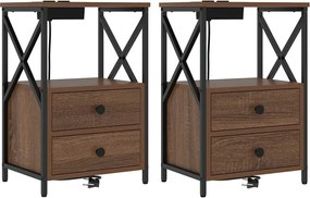 vidaXL Dulap de noapte cu sertar 2 pcs Stejar închis 40 x 31 x 60 cm