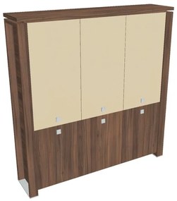 Dulap înalt Verno+ 200 x 46 x 210 cm, uși combinate, nuc / vanilie