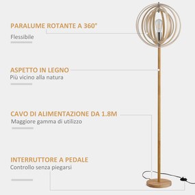 HOMCOM Lampa de podea abajur pivotant moderna creativa Baza din lemn cauciuc pentru casa Ф38 x 160cm