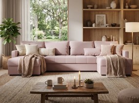 SET Canapea extensibila in U VENORIA 285x146 cm, roz pudra + 2 pernute GRATUIT II. calitate