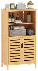 kleankin Mobile Bagno in Bambù, Mobiletto Bagno Salvaspazio con 2 Ante a Persiana e Ripiani Aperti, Armadietto da Terra per Sala da Pranzo, Salotto, Soggiorno, Cucina, 50x29x92 cm, Color Legno | Aosom Romania
