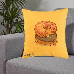 Perna Decorativa Donuts Roz si Mov, 40x40 cm, Galben, Husa Detasabila, Perna Inclusa, BEKZ®