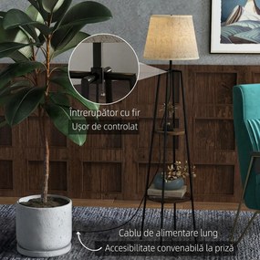 Lampa de Podea cu Rafturi, Inalta cu Abajur din Material Textil (Becul nu este Inclus), Nuc Maro si Maro Deschis, Φ42x166cm HOMCOM | Aosom RO