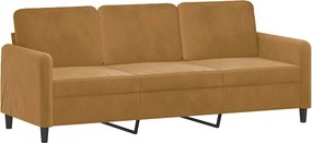 vidaXL Canapea cu 3 locuri, Maro, 180 cm, catifea