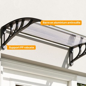 Marquisul de la Outsunny - design curbat rotund, dim. 100L x 80l x 23H cm, policarbonat plastic negru | Aosom Romania