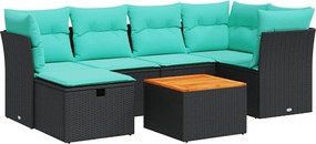 vidaXL Set canapele de grădină cu perne, 7 piese, negru, poliratan