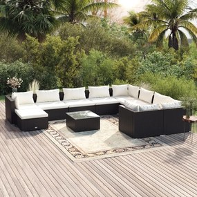 3102687 vidaXL Set mobilier de grădină cu perne, 11 piese, negru, poliratan