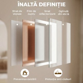 HOMCOM Oglindă Dreptunghiulară de Perete cu Cârlige, Sticlă și MDF, 60x80 cm, Negru | Aosom Romania