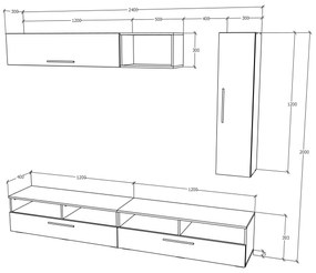 Living haaus Haga V13, Antracit/Stejar Wotan, L 240 cm