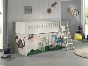 Pat supraetajat SCOTT cu scară, alb, 90x200 cm + Cort de joacă DINO – Vipack