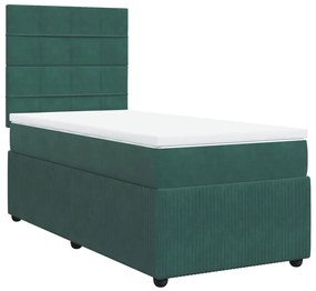 3292241 vidaXL Pat box spring cu saltea, verde închis, 90x200 cm, catifea