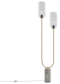 Lampă de podea Art Deco din alamă cu sticlă transparentă cu 2 lumini - Rid