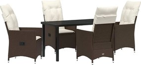 vidaXL Set de masă pentru grădină cu pernă 5 pcs Maro poliratan