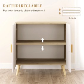 HOMCOM Comodă Modernă cu Raft Reglabil pe 3 Niveluri din Lemn, Alb și Stejar | Aosom Romania