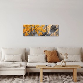 Tablou – Arbore auriu în munți (cu ceas) (90x30 cm)