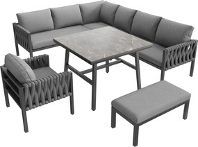 Set de mobilier de grădină cu canapea de colț și blat de masă din sticlă securizată, Gri | Aosom Romania